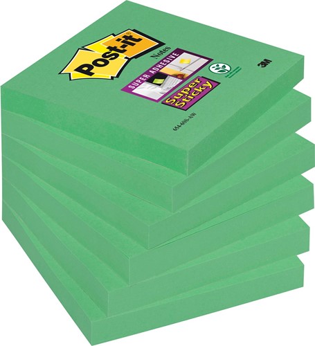 Post-it Super Sticky notes, 90 feuilles, ft 76 x 76 mm, paquet de 6 blocs, vert (clover green)