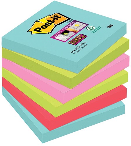 Post-it Super Sticky notes Cosmic, 90 feuilles, ft 76 x 76 mm, paquet de 6 blocs 6 Stuk