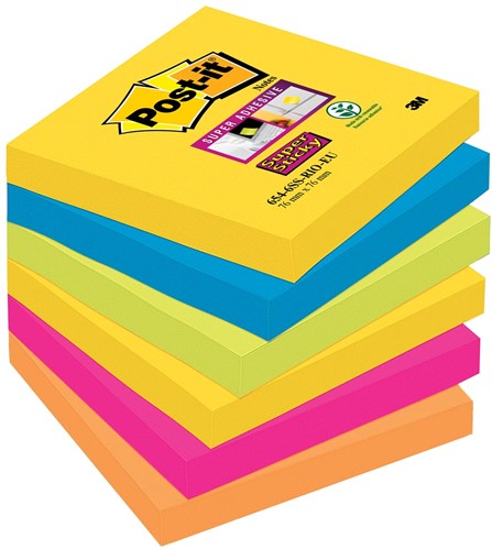 Post-it Super Sticky notes Carnival, 90 feuilles, ft 76 x 76 mm, paquet de 6 blocs 6 Stuk