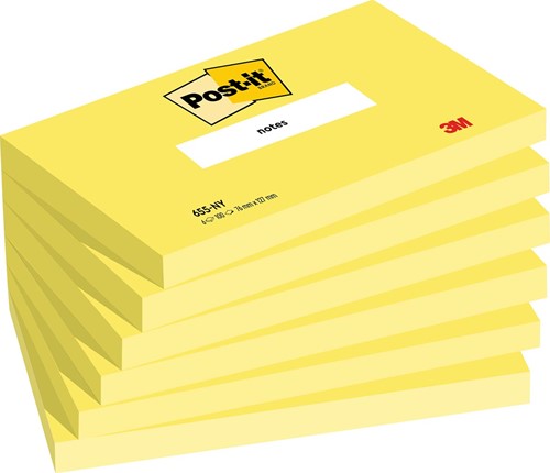Post-it Notes, 100 feuilles, ft 76 x 127 mm, paquet de 6 blocs, jaune néon