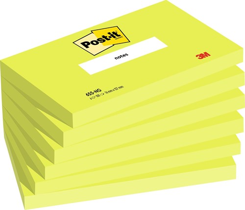Post-it Notes, 100 feuilles, ft 76 x 127 mm, vert néon, paquet de 6 blocs