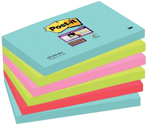Post-it Super Sticky notes Cosmic, 90 vel, ft 76 x 127 mm, pak van 6 blokken 6 Stuk