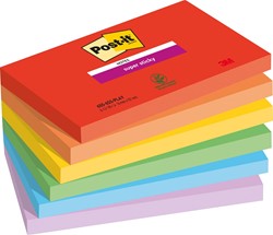Post-it Super Sticky notes Playful, 90 feuilles, ft 76 x 127 mm, couleurs assorties, paquet de 6 blocs