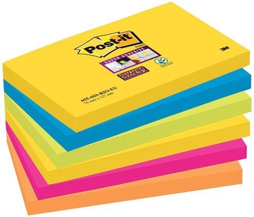 Post-it Super Sticky notes Carnival, 90 feuilles, ft 76 x 127 mm, paquet de 6 blocs 6 Stuk