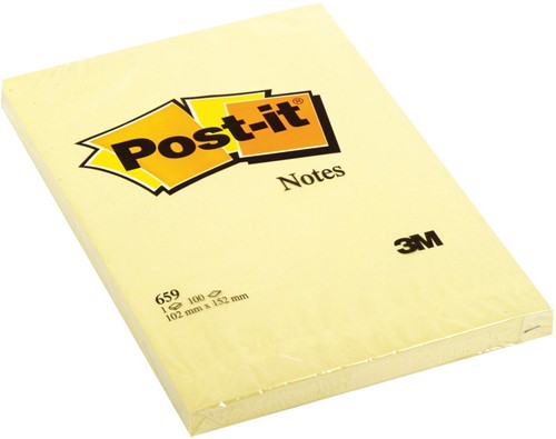 Post-it Notes, ft 102 x 152 mm, jaune, bloc de 100 feuilles