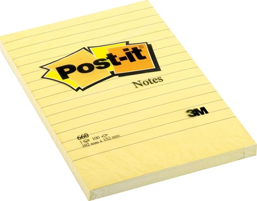 Post-it Notes, ft 102 x 152 mm, geel, gelijnd, blok van 100 vel 1 Stuk