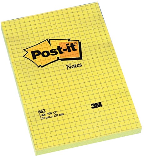 Post-it Notes, ft 102 x 152 mm, jaune, quadrillé, bloc de 100 feuilles 1 Stuk