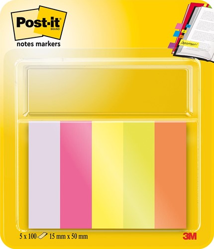Post-it Notes Markers, ft 15 x 50 mm, geassorteerde kleuren, blister met 5 blokjes van 100 vel 500 Stuk