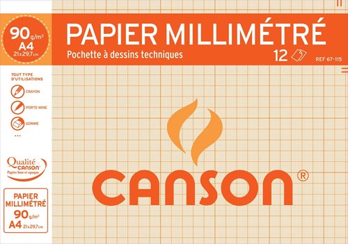 Canson papier millimétré, paquet de 12 feuilles