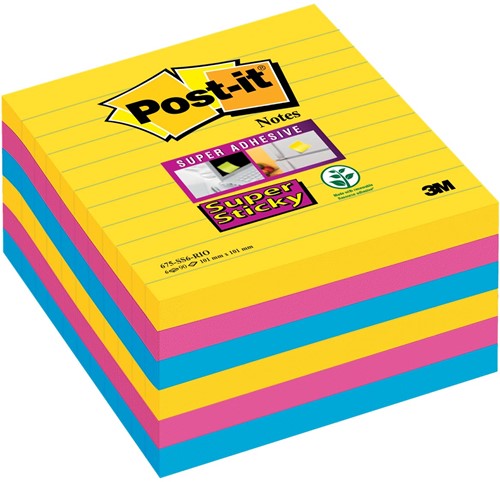 Post-it Super Sticky notes XL Carnival, 90 feuilles, ft 101 x 101 mm, ligné, assorti paquet de 6 blocs 6 Stuk