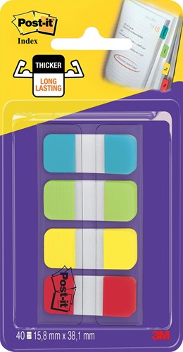 Post-it index Strong, ft 15,8 x 38,1 mm, blister avec 4 couleurs, 10 tabs par couleur