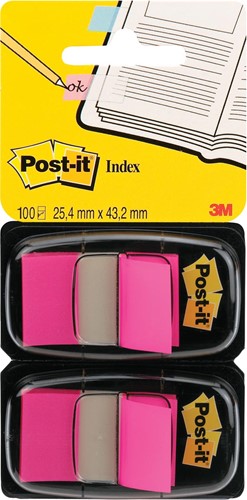 Post-it Index standard, ft 25,4 x 43,2 mm, dévidoir avec 2 x 50 cavaliers, rose 100 Stuk