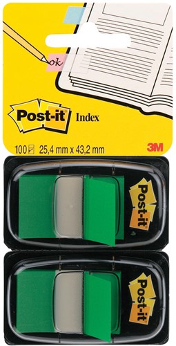 Post-it Index standard, ft 25,4 x 43,2 mm, dévidoir avec 2 x 50 cavaliers, vert 100 Stuk