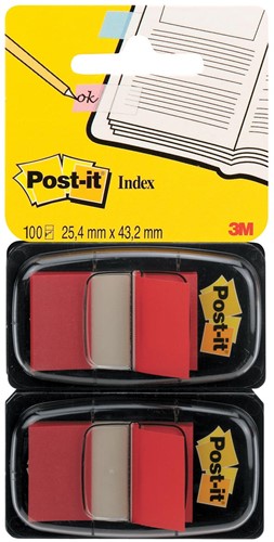 Post-it Index standard, ft 25,4 x 43,2 mm, dévidoir avec 2 x 50 cavaliers, rouge 100 Stuk