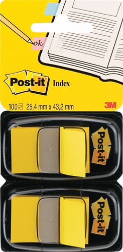 Post-it Index standard, ft 25,4 x 43,2 mm, dévidoir avec 2 x 50 cavaliers, jaune
