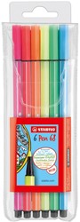 STABILO Pen 68 Neon, etui van 6 stiften in geassorteerde kleuren 6 Stuk