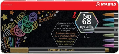 STABILO Pen 68 metallic feutre, 8 couleurs, boîte métallique de 8 pièces