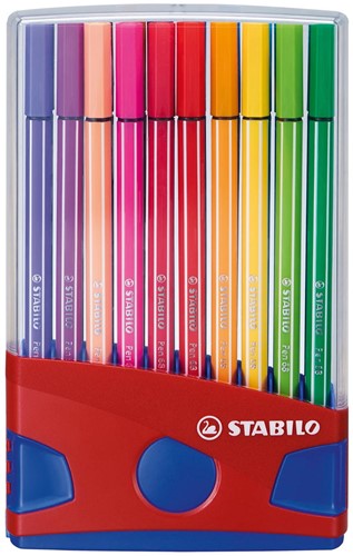 STABILO Pen 68 brush, ColorParade, rood-blauwe doos, 20 stuks in geassorteerde kleuren 20 Stuk