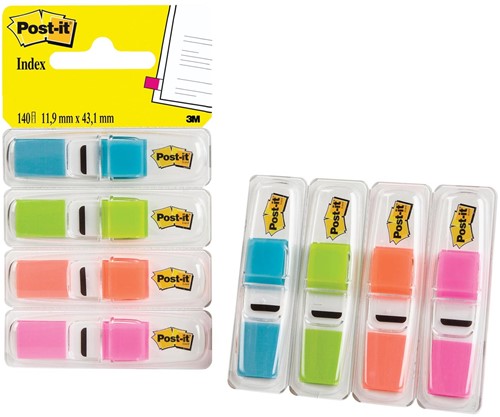 Post-it Index, étroit, 4 x 35 onglets, turquoise, vert clair, orange et rose