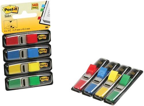Post-it Index Small, ft 11,9 x 43,2 mm, blister avec 4 couleurs, 35 cavaliers par couleur, 4 + 2 gratuit