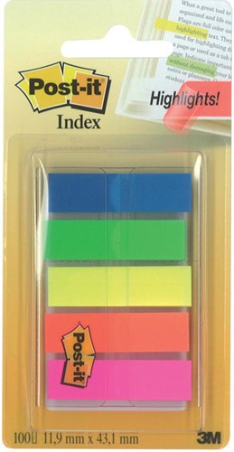 Post-it index translucent, ft 11,9 x 43,2 mm, dévidoir avec 20 onglets en 5 couleurs assorties 1 Stuk