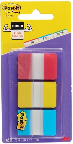 Post-it Index Strong, ft 25,4 x 38 mm, set de 3 couleurs (rouge, jaune et bleu), 22 cavaliers par couleur 66 Stuk