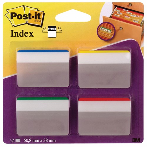 Post-it Index Strong, ft 50,8 x 38 mm, pour dos susp set de 24 cavaliers, 4 couleurs, 6 cavaliers par cou 24 Stuk