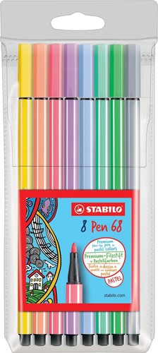 STABILO Pen 68 PastelParade viltstift, étui de 8 pièces en couleurs assorties 8 Stuk