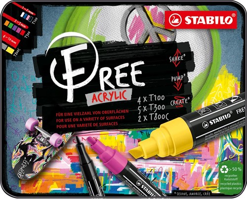 STABILO free marqueur acrylique, starter kit, paquet de 11 pièces