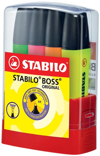 STABILO BOSS ORIGINAL surligneur, Desk set Parade de 4 pièces en couleurs assorties