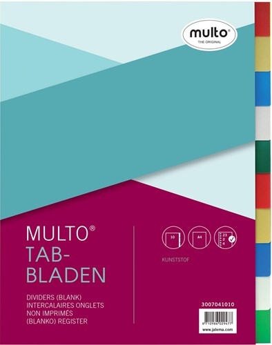 Multo tabbladen voor ft A4, 23-gaatsperforatie, 10-delig, geassorteerde kleuren 1 Stuk