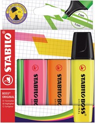 STABILO BOSS ORIGINAL surligneur, étui en carton de 4 pièces en couleurs assorties