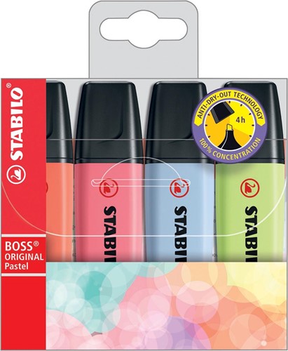 STABILO BOSS ORIGINAL Pastel surligneur, étui de 4 pièces en couleurs assorties