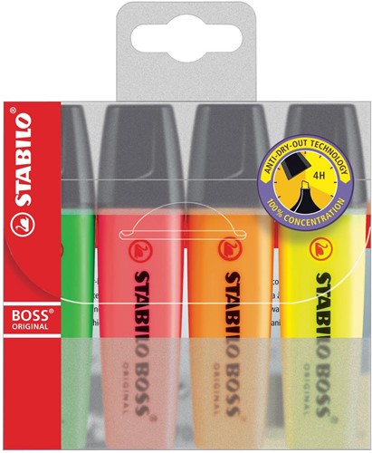 STABILO BOSS ORIGINAL surligneur, étui de 4 pièces en couleurs assorties 4 Stuk