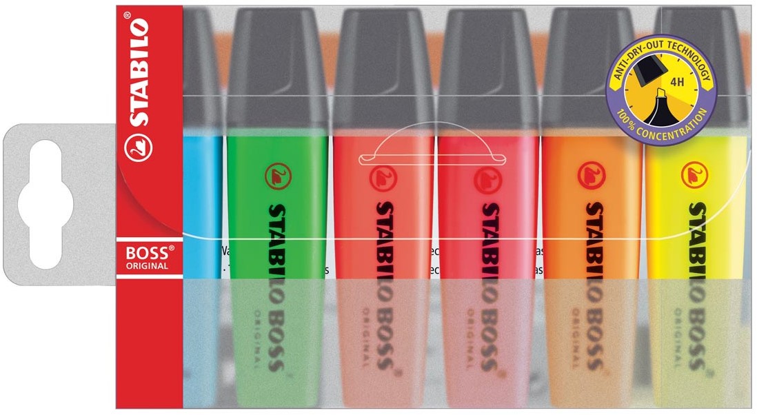 STABILO BOSS ORIGINAL markeerstift, etui van 6 stuks in geassorteerde  kleuren 6 Stuk Meyer