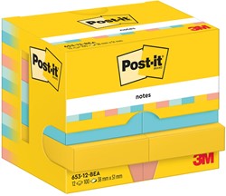 Post-It Notes Beachside, 100 feuilles, ft 38 x 51 mm, paquet de 12 blocs