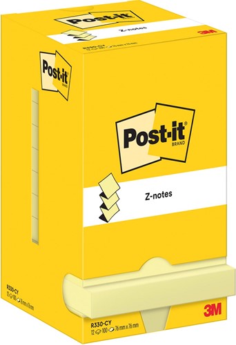 Post-It Z-Notes , 100 feuilles, ft 76 x 76 mm, jaune, paquet de 12 blocs