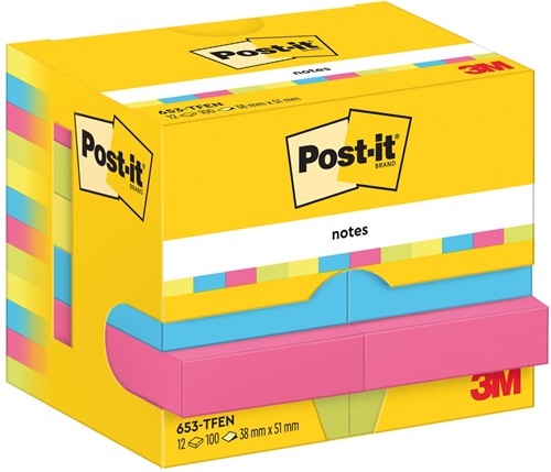 Post-It Notes Vitality, 100 feuilles, ft 38 x 51 mm, paquet de 12 blocs