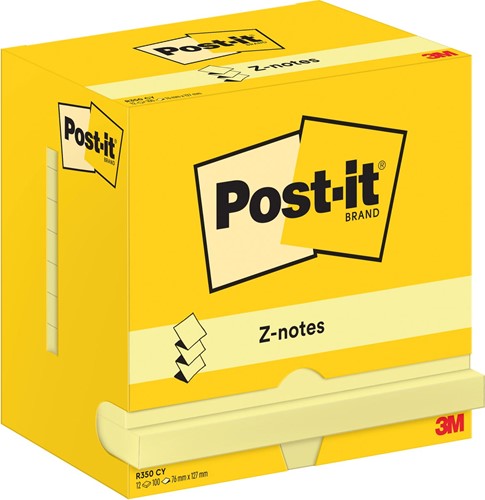 Post-It Z-Notes , 100 feuilles, ft 76 x 127 mm, jaune, paquet de 12 blocs
