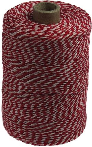 Ficelle de coton, rouge-blanc, bobine de 200 g, environs 250 m
