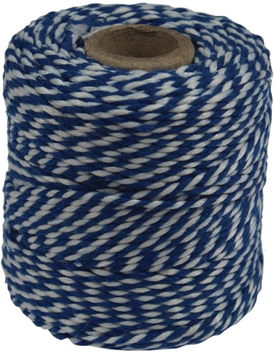 Ficelle de coton, bleu-blanc, bobine de 50 g, environs 55 m