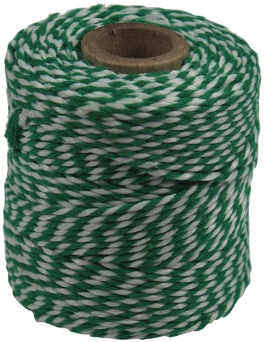 Ficelle de coton, vert-blanc, bobine de 50 g, environs 55 m