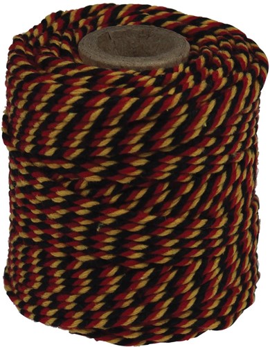 Ficelle de coton, noir-jaune-rouge, bobine de 50 g, environs 35 m