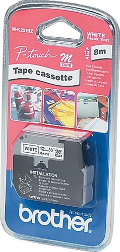 Brother M tape voor P-Touch 12 mm, gelamineerd, zwart op wit 1 Stuk