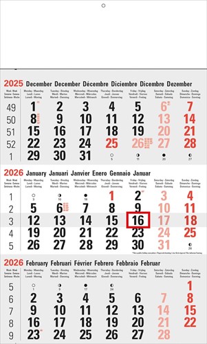3-maandkalender Classic grijs, 2026