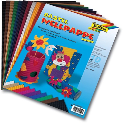 Folia golfkarton ft 50 x 70 cm, pak met 10 vellen, geassorteerde kleuren