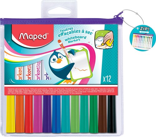 Maped Marker'Peps marqueur pour tableau blanc, étui de 12 pièces en couleurs assorties