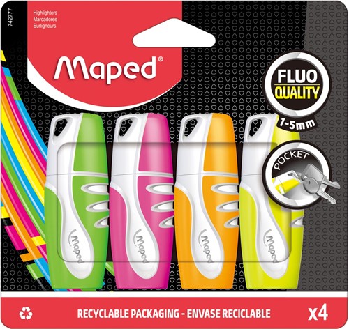 Maped Markeerstift Fluo'Peps Pocket Soft etui van 4 stuks