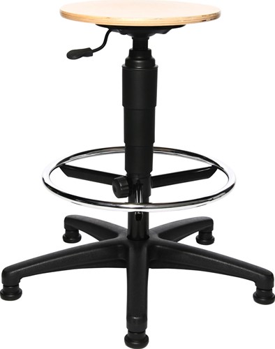 Topstar tabouret Tec 60, avec anneau repose-pieds chromé, avec patins, en bois