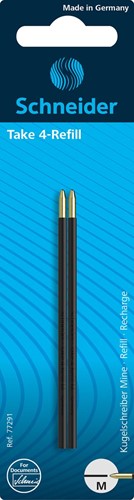 Schneider balpenvulling Take 4, zwart, etui van 2 stuks